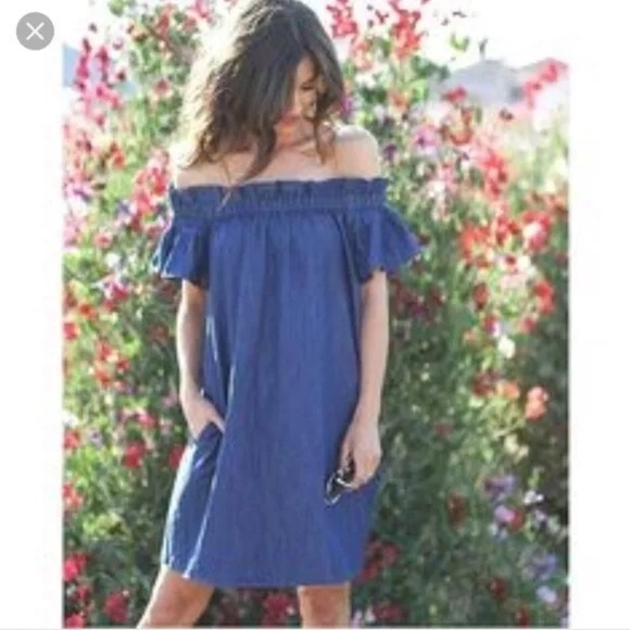 Anthropologie Corey Lynn Calter Chambray Off Shoulder Dress - Picture 3 of 11